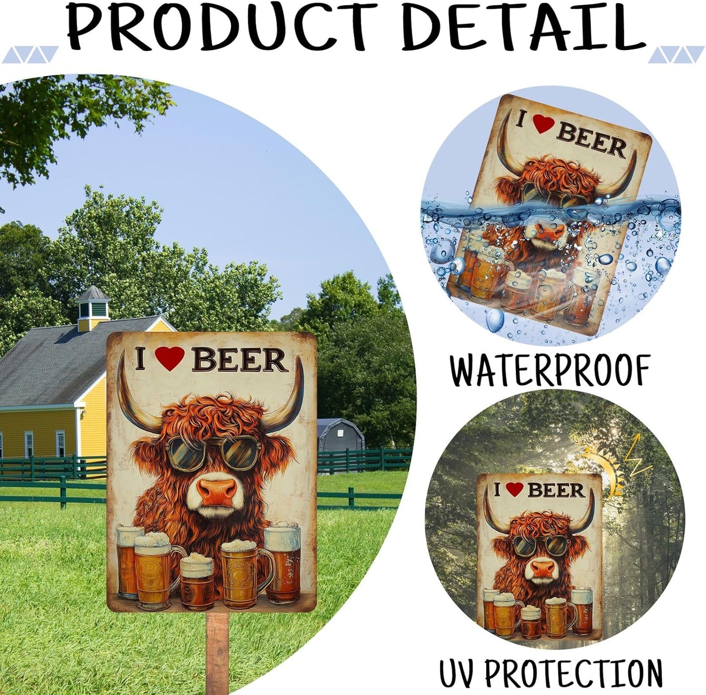 Funny Highland Cow Metal Tin Signs I Love Beer Vintage Aluminm Sign for Home Kitchen Bar Pubs Wall Decoration 8×12 Inch