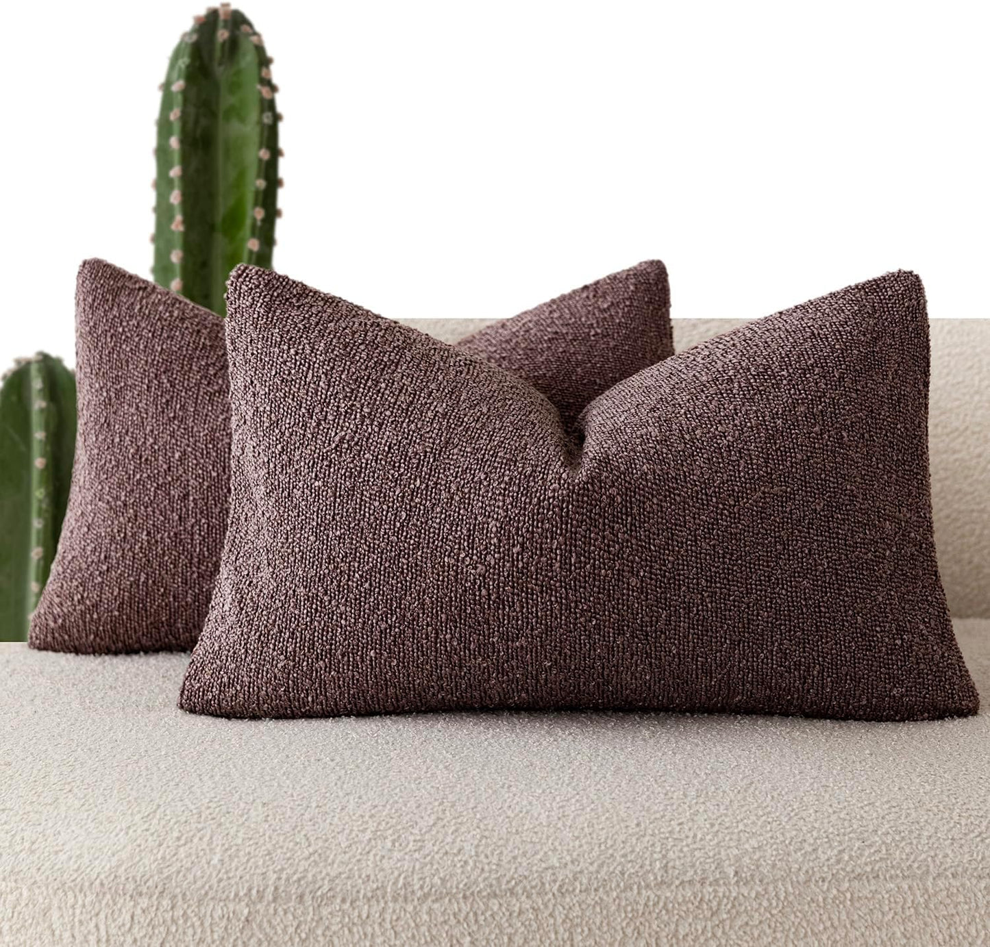 Foindtower Decorative Textured Boucle Throw Pillow Covers Accent Solid Lumbar Pillow Cases Neutral Soft Cozy Couch Cushion Case for Chair Sofa Bedroom Living Room Home Decor 12x20 Inch,1PC,Dark Purple