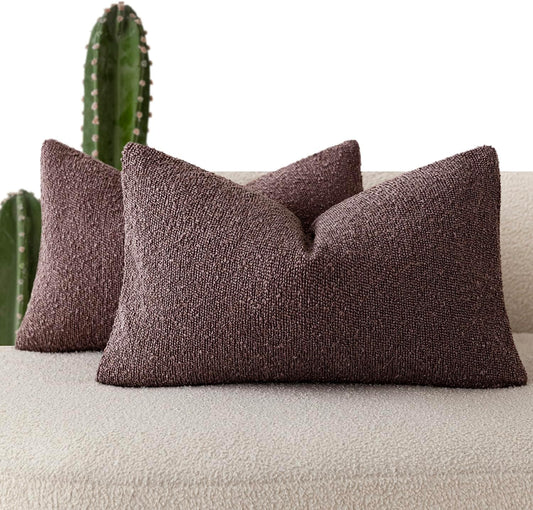 Foindtower Pack of 2 Textured Boucle Throw Pillow Covers Accent Solid Decorative Lumbar Pillow Cases Cozy Soft Couch Cushion Case for Chair Sofa Bedroom Living Room Home Decor 12x20 Inch Dark Purple