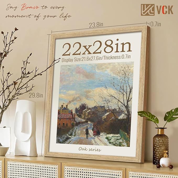 VCK 22x28 Poster Frame Set of 3 - Oak, Natural Solid Wood, Exclusive Wood Grain Picture Frame, Wall Hanging