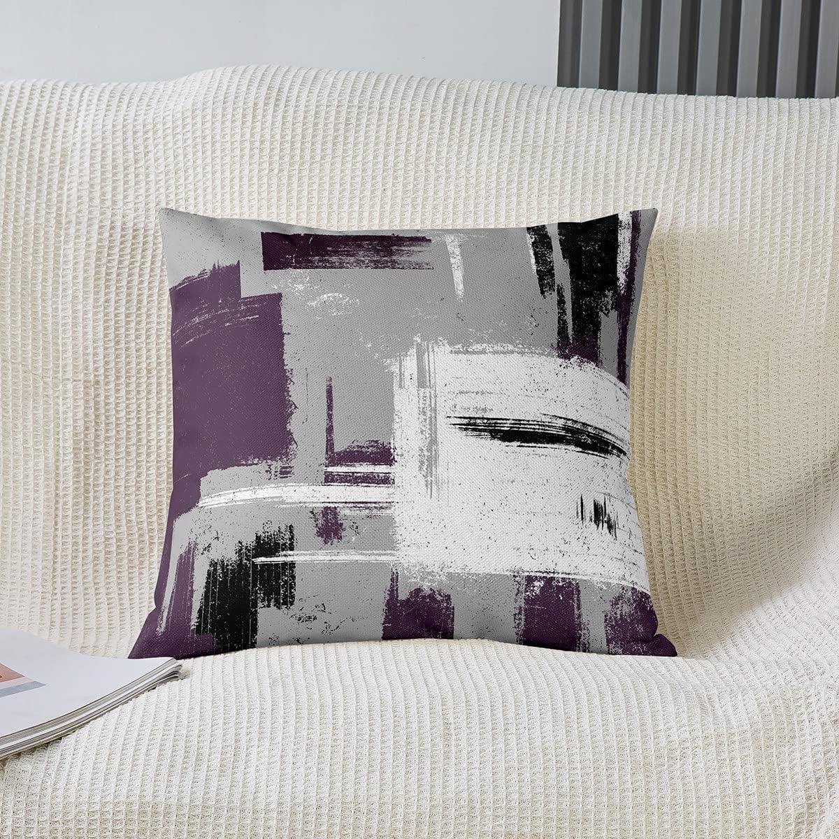 Feelyou Abstract Throw Pillow Covers for Couch Sofa Bed, Set of 2 Modern Abstract Art Decorative Pillows Cushion Covers, Purple Grey White Pillow Inserts Not Included, 16x16 inch