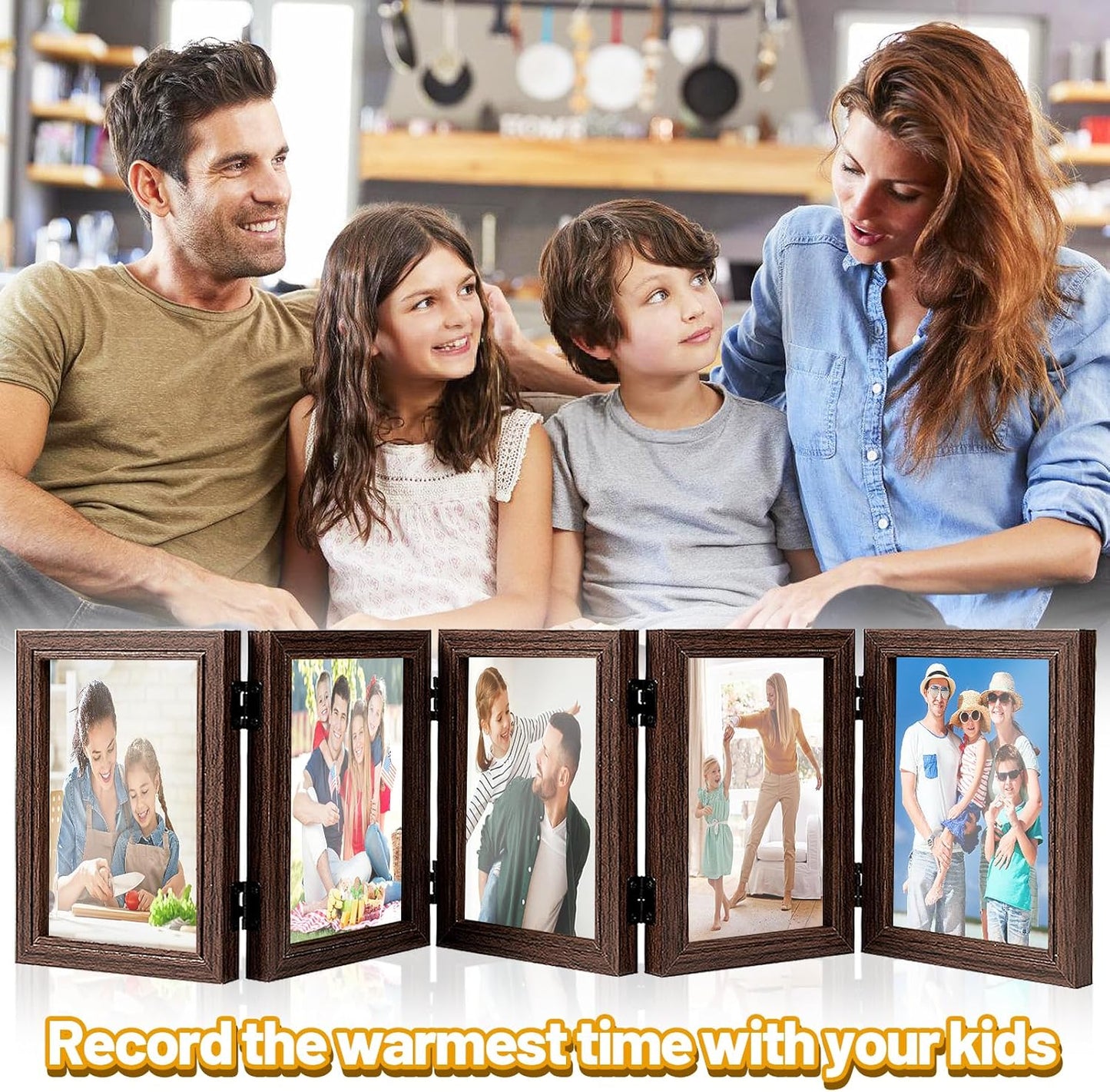 Biggun 5x7in 5 Folding Accordion Picture Frame - Foldable Hinged Collage Photo Frames for Tabletop Display Multiple Family Pictures Birthday Father's Day Gifts (Brown)