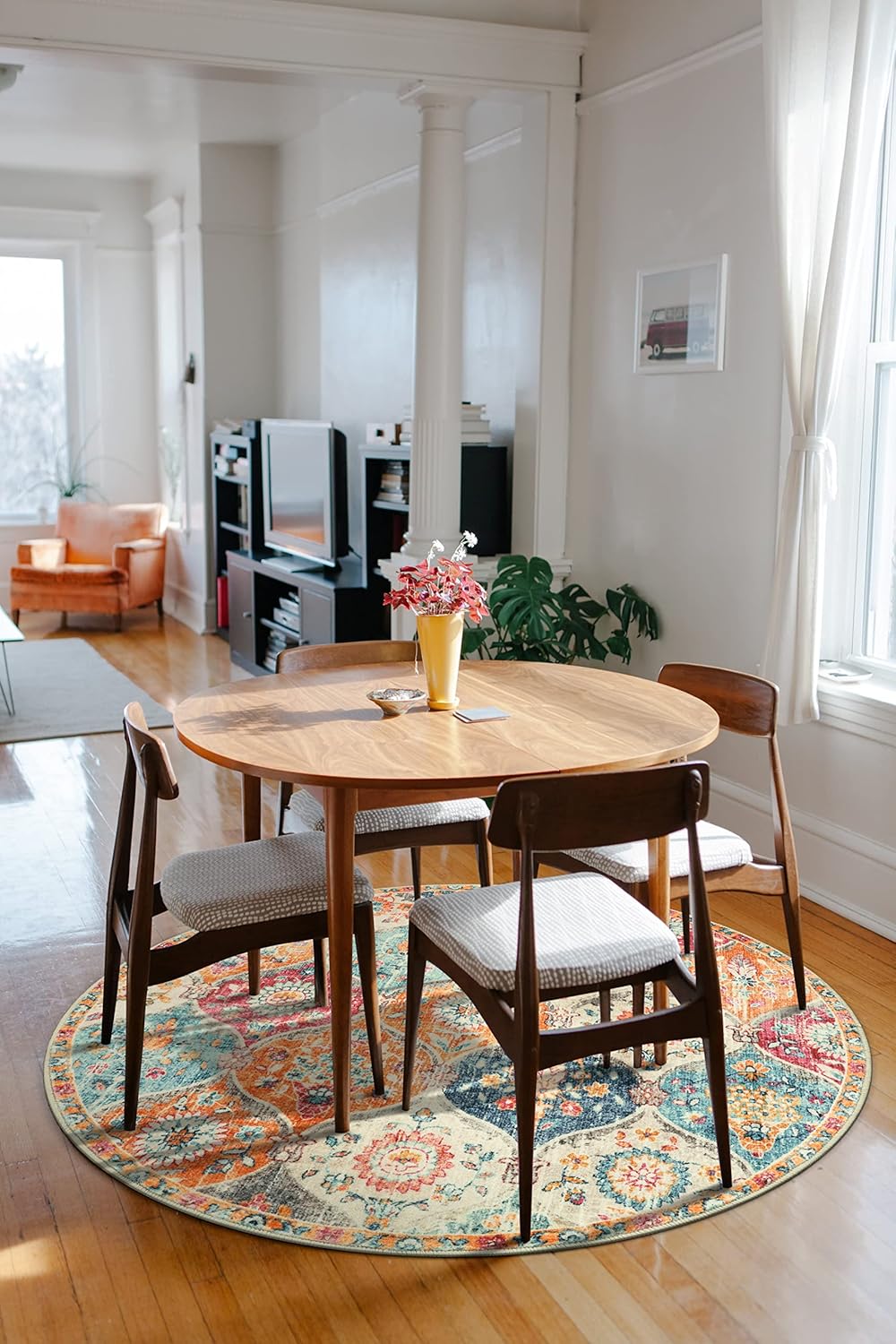 Lahome Moroccan Trellis Round Area Rugs, Washable Small Round Rug 3ft Non-Slip, Soft Vintage Ultra-Thin Circle Carpet for Bedroom Entryway Kitchen Laundry Bathroom, Cream/Multi