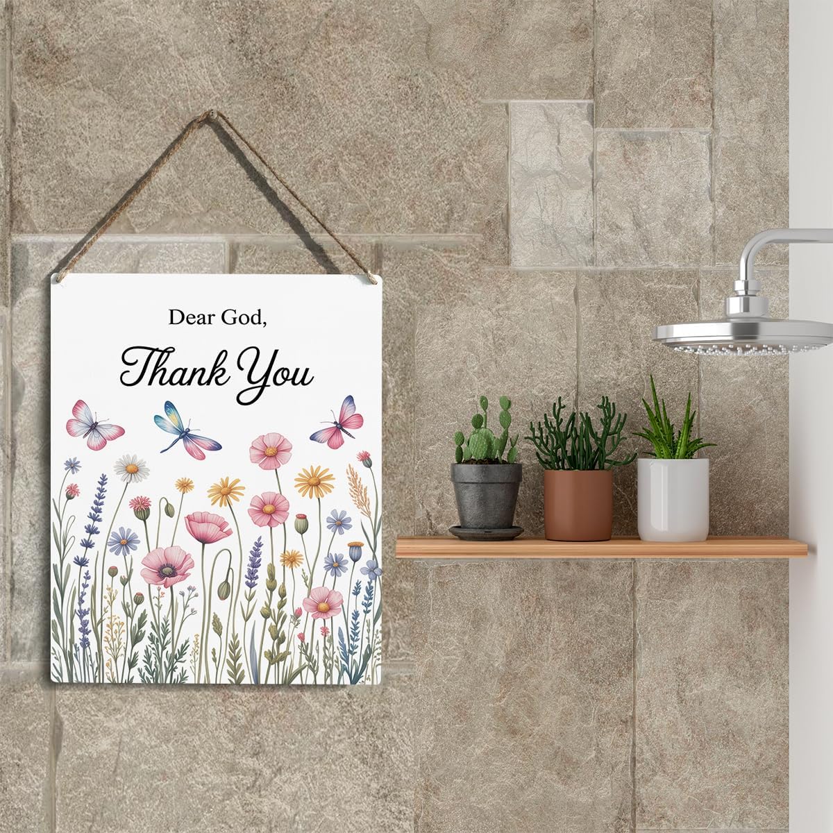 Dear God, Thank You Decor sign, Bible Verses Christian Prayer Room Wall Art Wooden Hanging Plaque 10 x 8 Inch, for Office Bedroom Living Room Home Decor Gifts