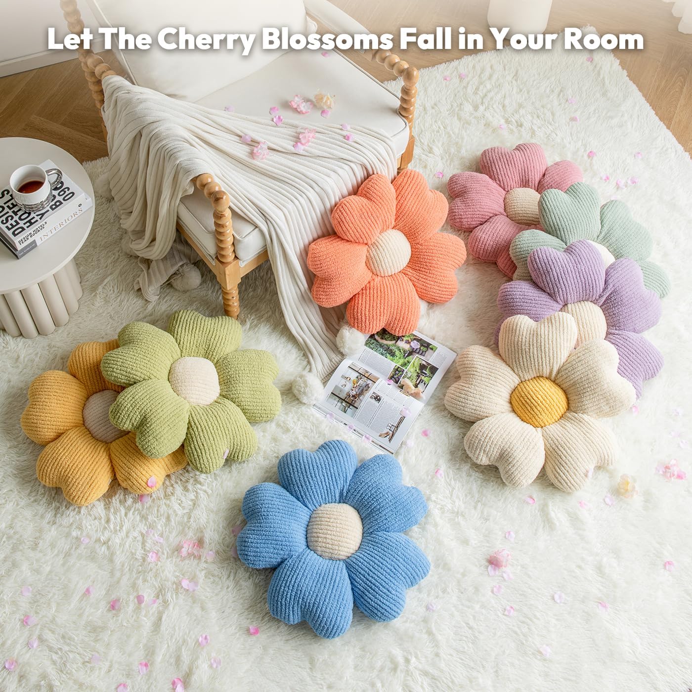 Flower Pillow, Flower Shaped Throw Pillow, 19.7" Grass Green Preppy Pillows Cute Decorative Seat Cushion Aesthetic Pillows for Bed Floor Couch Chair