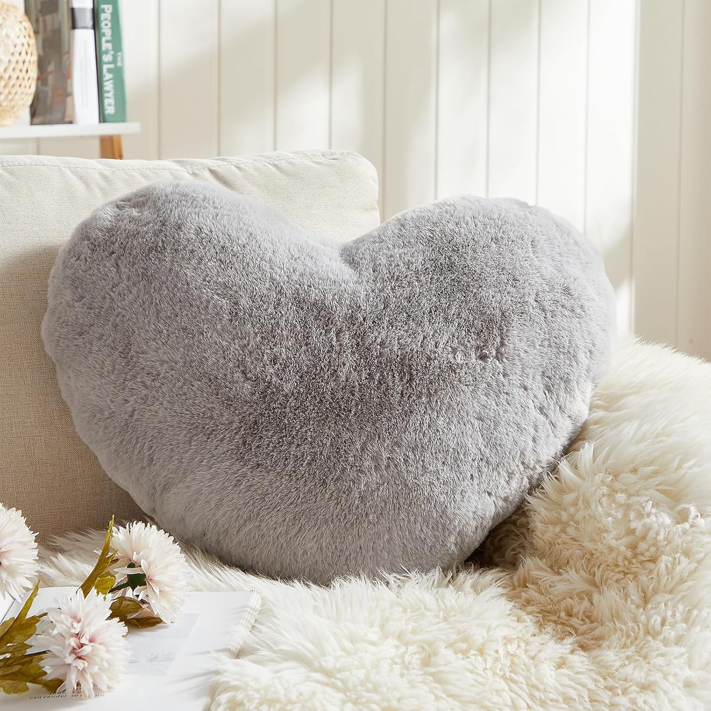 EastTree Heart Pillows, Light Grey Heart Shaped Pillows, Ultra Soft Extra-Large Fluffy Pillows, Love Throw Pillows Gifts, Women Girls Living Room Decor 15x18 Inch