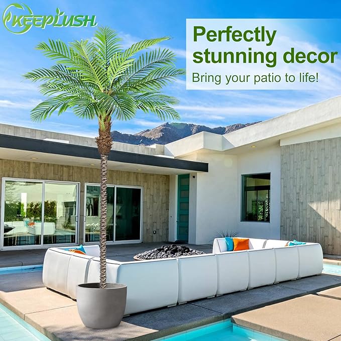 10ft Tall Artificial Phoenix Palm Tree for Outdoor Indoor Decor, Large Faux Coconut Silk Palm Tree Tropical Fake Tree Perfect for Outside Patio Poolside Home Office Decor (Set of 2)