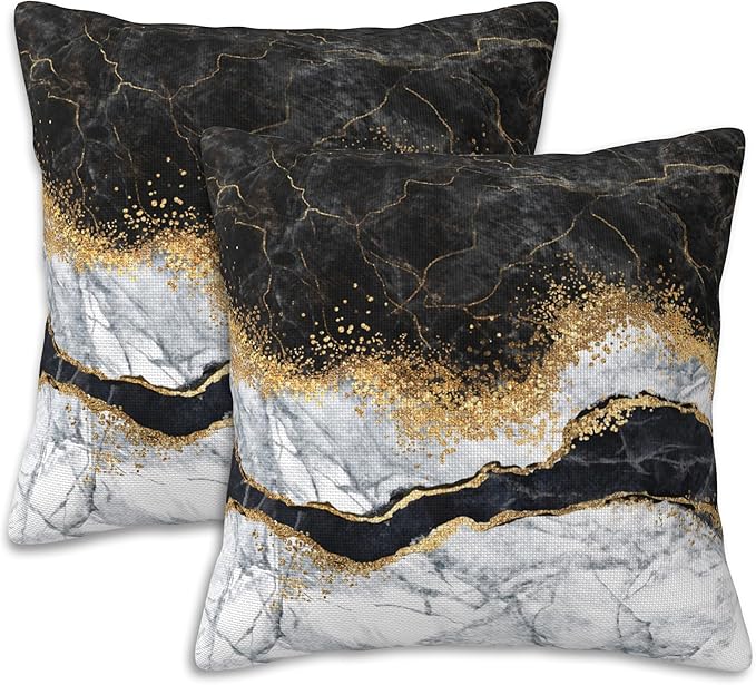 Black and White Marble Throw Pillow Covers Set of 2 Black Gold Marble Pillow Covers 16x16 Inch Modern Farmhouse Home Decorative Pillow Cases Cushion Cover for Sofa Living Room Office