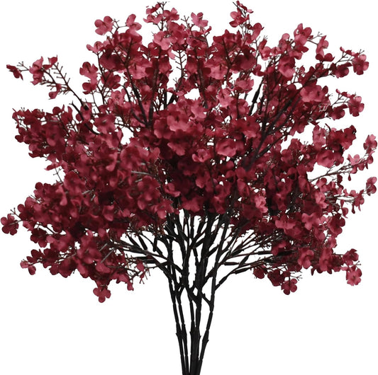 Mandy's Burgundy Artificial Baby’s Breath Flowers 6 Bundles Silk Gypsophila with Bendable Stems for Fall Centerpiece Wedding Decor and Table Arrangements