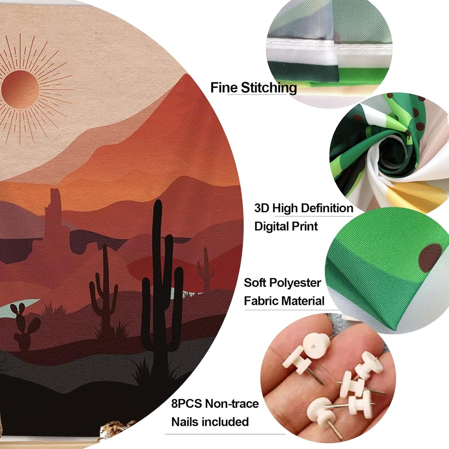 DYNH Boho Western Tapestry Modern Southwestern Mountain Cactus Arizona Desert Sunset Wall Tapestry Mid Century Modern Retro Aesthetic Minimalist Vertical Wall Hanging for Bedroom 60X80IN