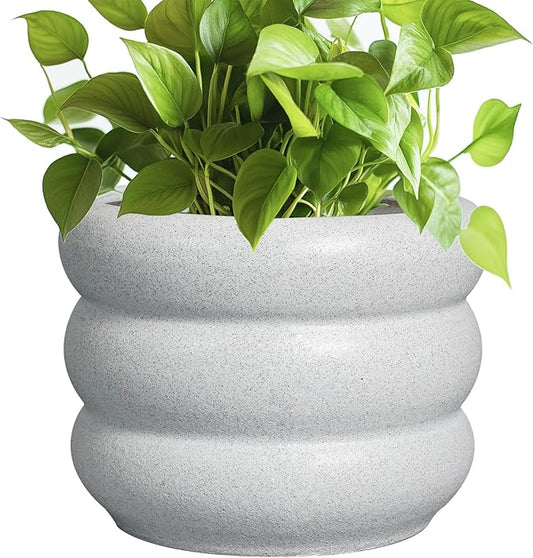 SQOWL Ceramic Planter for Indoor Plants - 8 Inch Plant Pot with Drainage Hole Outdoor Flower Pot Modern Round Planter Medium Plant Pot for Garden Office Decor White