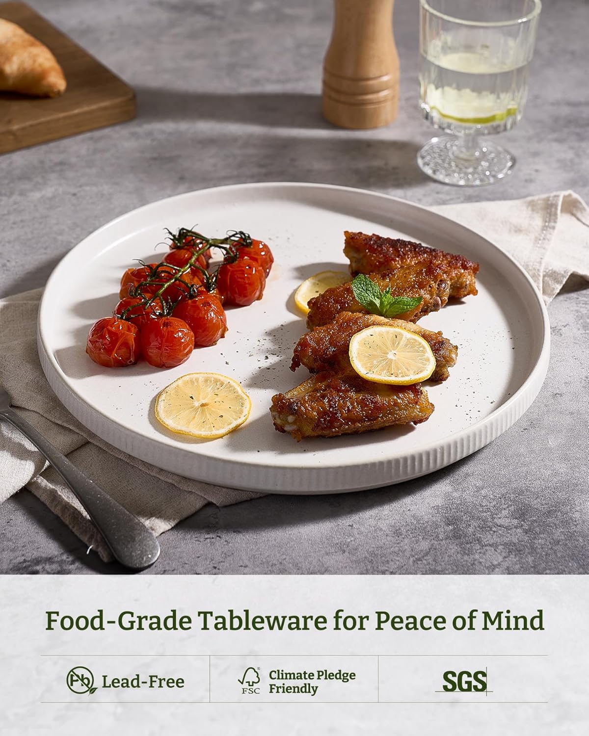 famiware Star Salad Plates for 6, 8 inches Plate Set, Stoneware Dinnerware, Small Dinner Plates for Dessert, Salad, Appetizer, Matte White