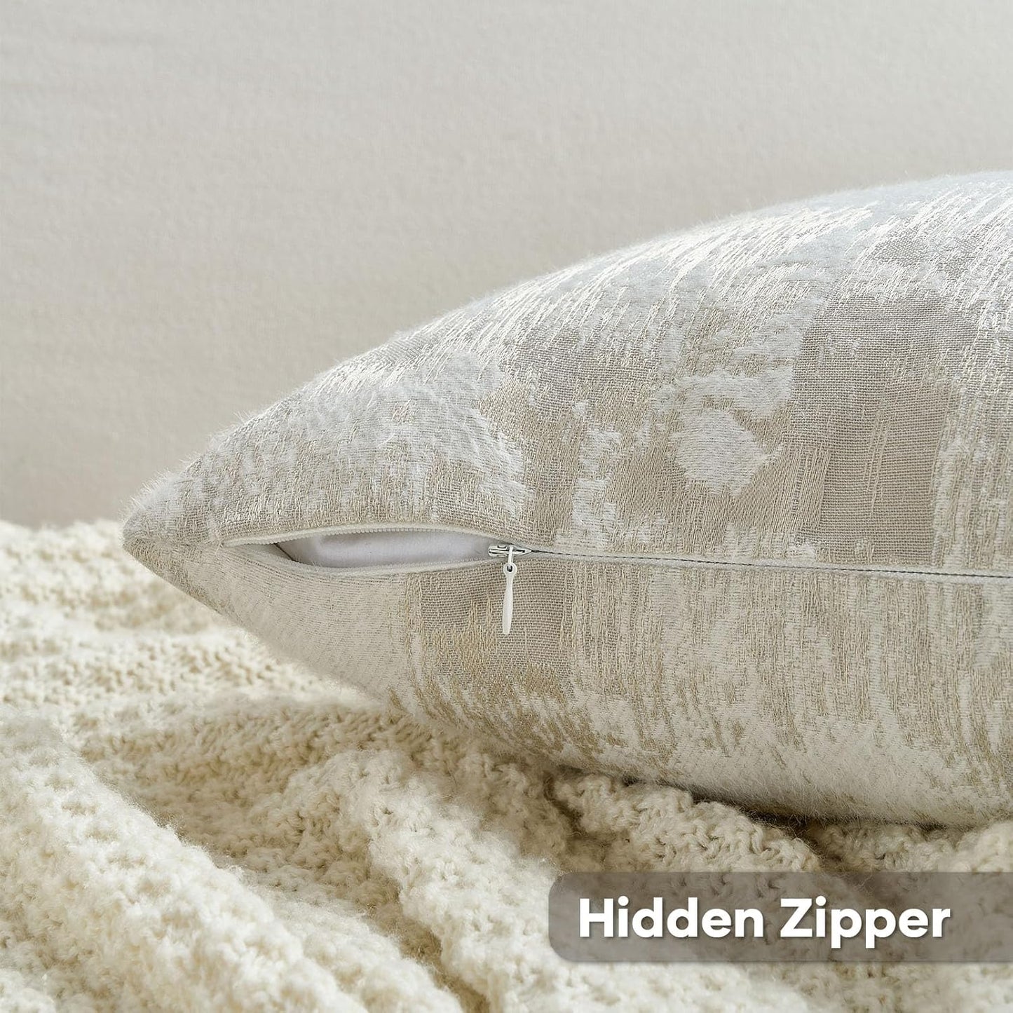 FUTEI Beige White Decorative Throw Pillow Covers 16x16 Inch Set of 2,Soft Faux Cashmere Jacquard - Textured & Cozy Cushion Case,Modern Home Decor for Couch Bed Living Room