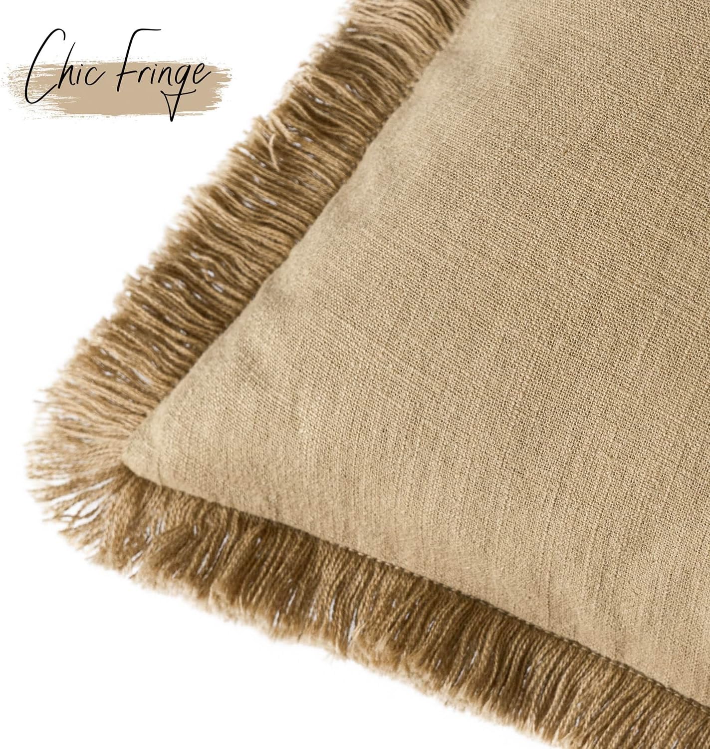 Foindtower Decorative Linen Fringe Throw Pillow Covers Boho Farmhouse Cushion Cover with Tassels Soft Accent Pillowcase for Chair Sofa Bed Living Room Home Decor, 12×24 Inch, 1PC,Light Khaki Taupe