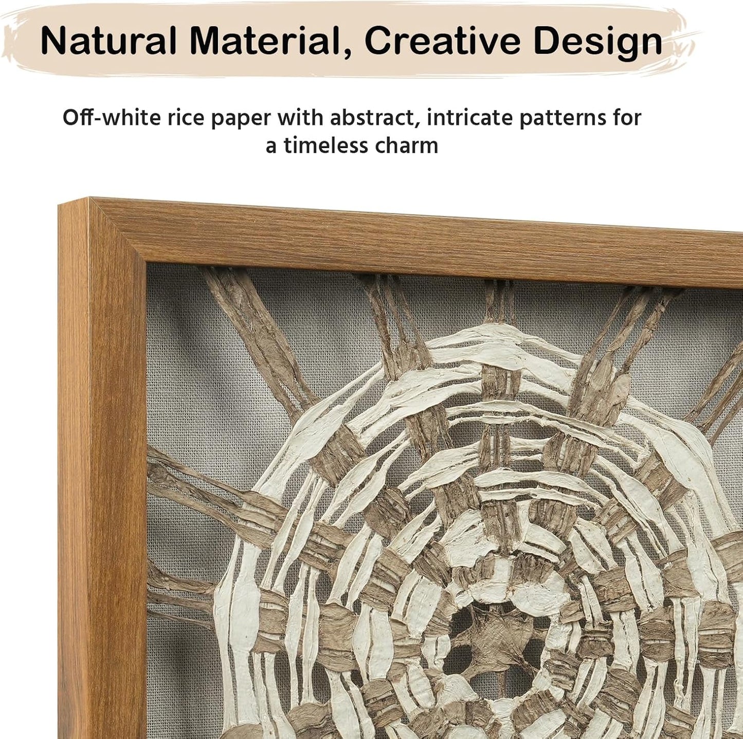 FOLKOR Framed Wall Art for Modern Home Office Apartment, 12" 3D Starburst Shadow Box Wall Accent for Rustic Farmhouse Living Room Bedroom Classroom, Natural Geometric Hanging Artwork Panel