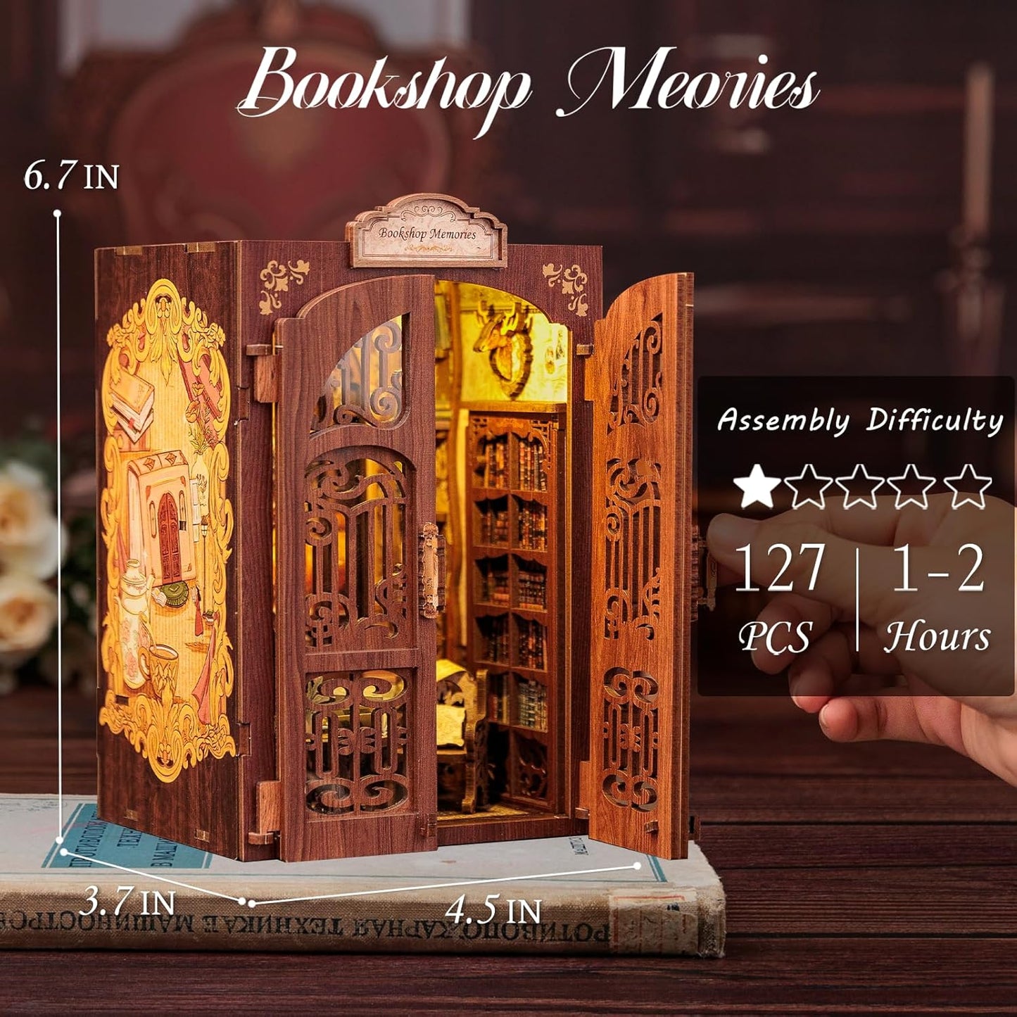 Cutefun Book Nook Kit - DIY Miniature Dollhouse Kit for Bookshelf, Book Nook Kits for Adults & Beginners, Ideal Gift for Book Lovers (Bookshop Memories)