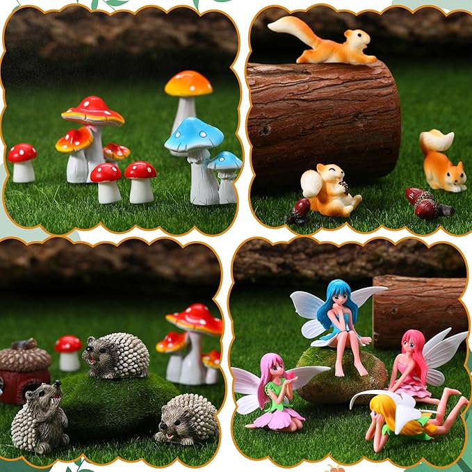 20Pcs Fairy Garden Accessories, Miniature Garden Ornaments Landscape Decorations Mini Fairy Figures Animal Plant Set for DIY Terrarium Potted Plants Dollhouse Desk Decor