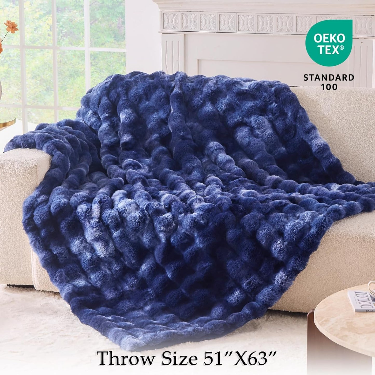 BENVWE Fluffy Faux Fur Throw Blanket for Couch, Soft Plush Thick Cozy Fuzzy Luxury Minky Bubble Blanket for Home Living Room Decor Gift for Women, Tie-dye Blue, 51" x 63", 1100GSM
