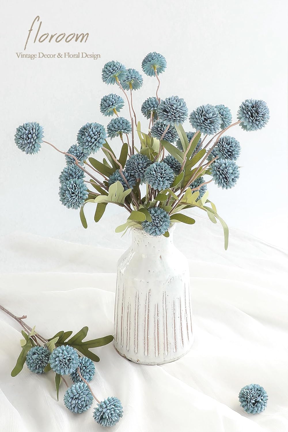 Floroom 5pcs Dusty Blue Faux Silk Mums Artificial Flowers, Bulk Fake Small Mini Chrysanthemums with Stems for DIY Slate Blue Wedding Centerpieces Floral Arrangements Vase Fillers Home Decorations