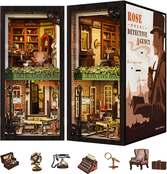 CUTEBEE Book Nook Kit - DIY Miniature House Dollhouse Kit for Adult and Teens, Booknook Bookshelf Decor Alley Model Build with LED Light, Gifts for Family and Friends