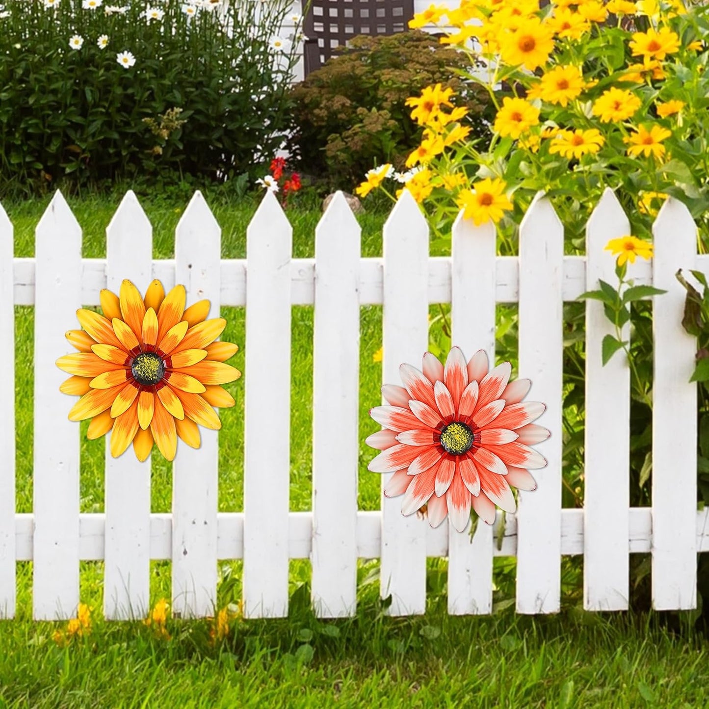 Metal Flowers Outdoor Decor 13" Metal Sunflower Wall Art Decorations Sunflower Wall Decor for Kitchen Living Room Porch Garden Yard