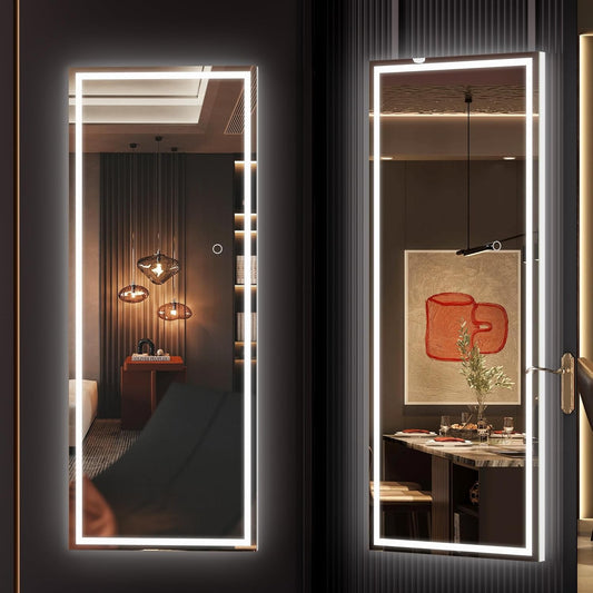 Hasipu LED Door Mirror Full Length, 44" x 15.8" Lighted Over The Door Hanging, Full Body Wall Mounted, Light Up Long Dressing, Square White