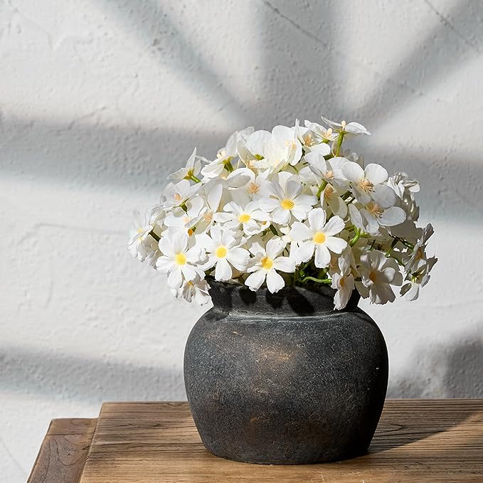 SIDUCAL Ceramic Flower Vase with Wide Mouth Lace, 5.1 Inch Pottery Rustic Farmhouse Boho Vases, Small Terracotta Vase for Home Decor, Table, Living Room, Bathroom, Shelf, Wedding, Bronze