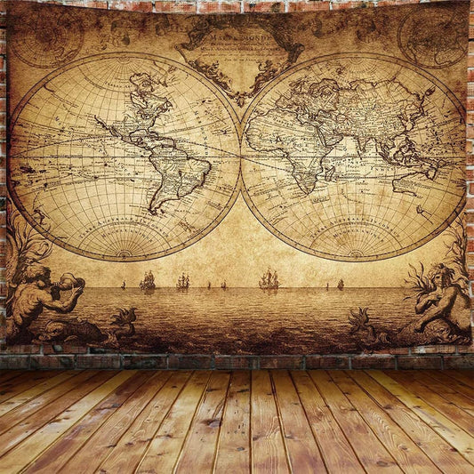 JAWO Old World Map Tapestry, Vintage Wanderlust Pirate Map Tapestry Wall Hanging for Bedroom, Historical Atlas Tapestries Poster Beach Blanket College Dorm Home Decor (80W X 60H)