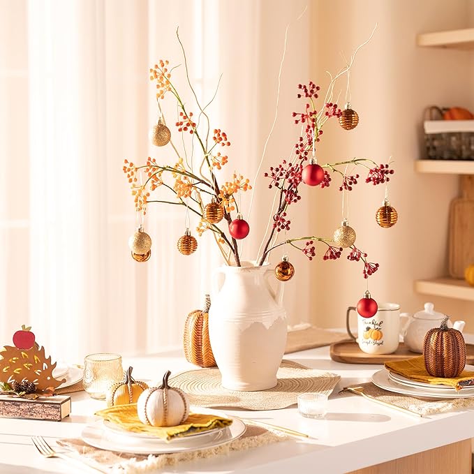 Valery Madelyn 1.57 Inches Small Christmas Tree Decorations Ornament Set for Fall Halloween, 24ct Red and Brown Shatterproof Hanging Ball Ornaments Holiday Party Decor