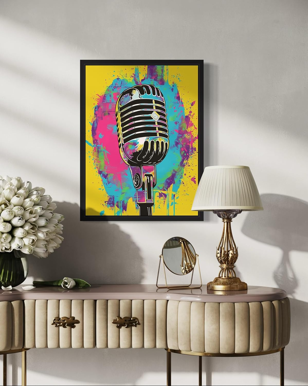 Microphone Pop Art Poster Print, Vintage Retro Wall Art Decor Paintings Classic Artwork for Bedroom Living Room Decorations. (Microphone, 24x36 inches (Unframed))