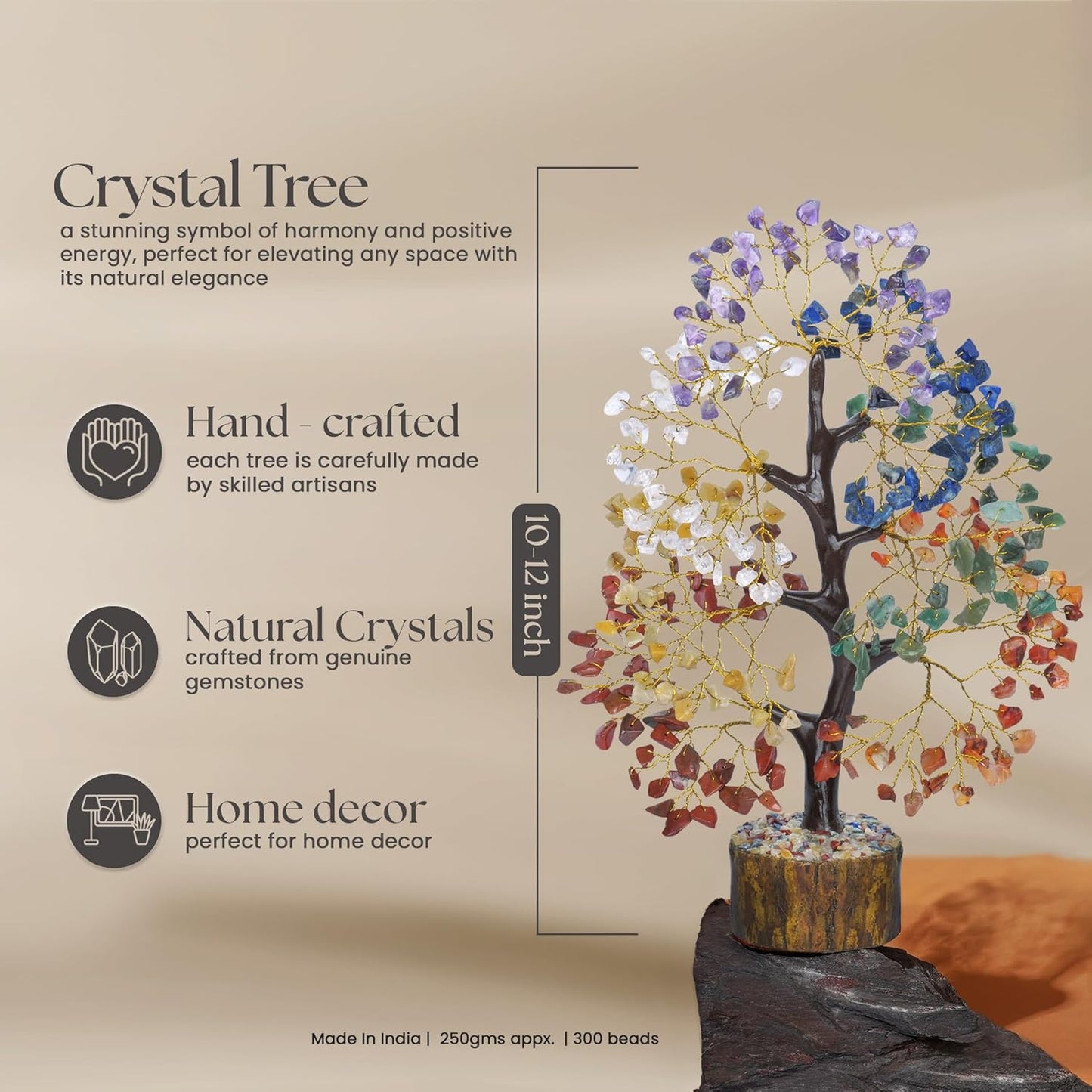 Healing Crystals Gemstones - 7 Chakra Tree of Life, Handmade Feng Shui Luck Figurine, Chakra Chacra, Spiritual Good Luck Abundance Gift, 10-12 Inch