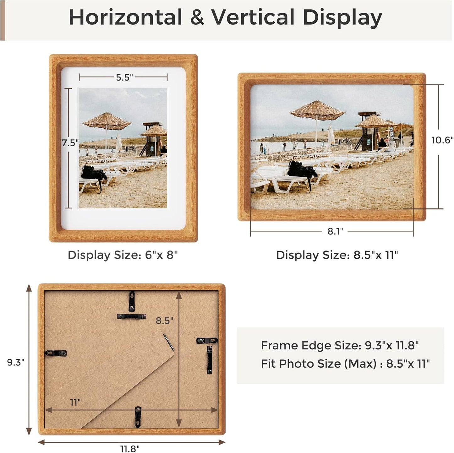 Heimlove 8.5X11 Picture Frames Natural Teak,Original Wood Hand Make Crafted Photo Frame with Mat to 6X8 Graduation Picture Display,Family Picture,Wedding Picture Tabletop & Wall Decoration