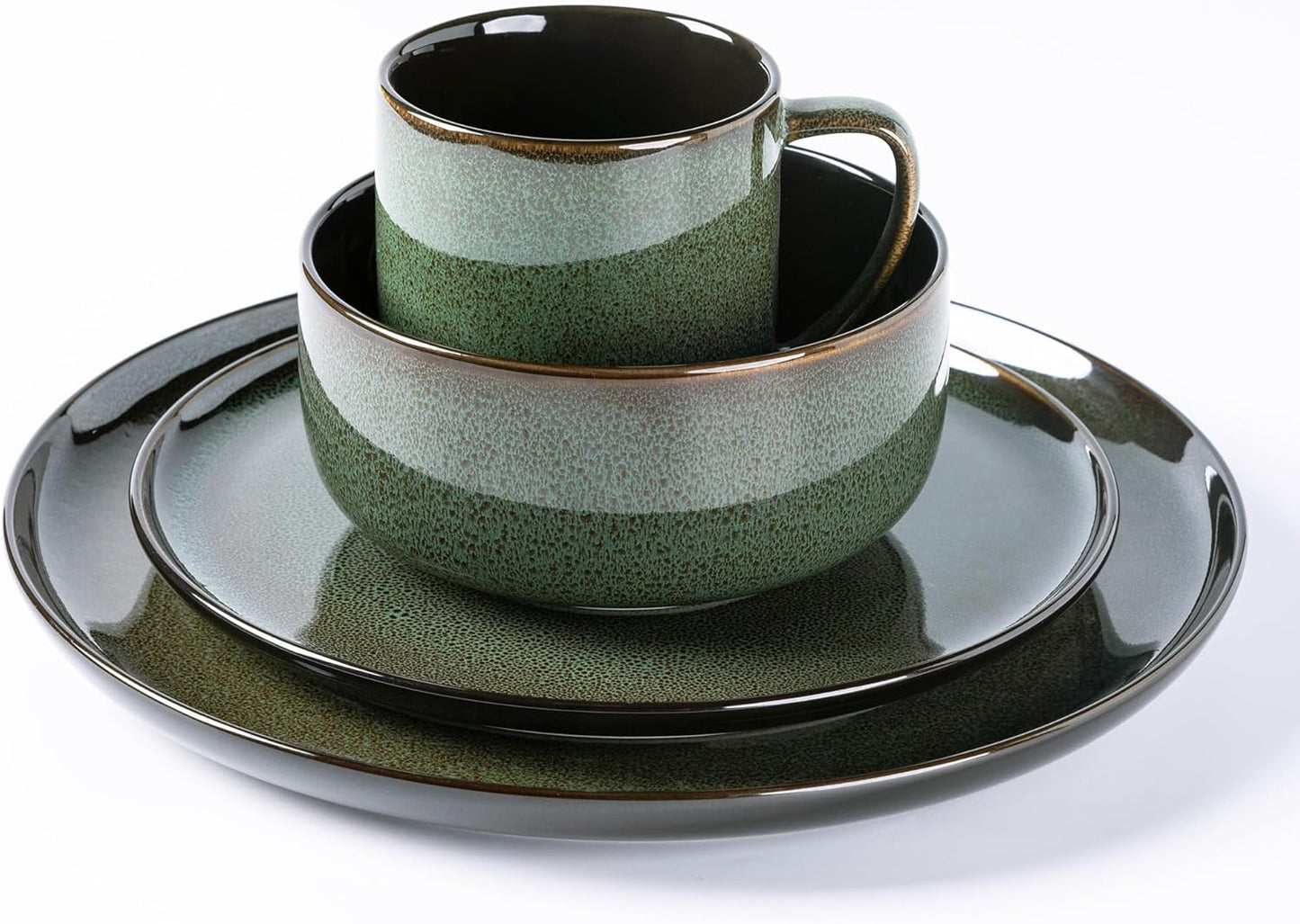 LERATIO Ceramic Dinnerware Sets for 4,16-PieceReactive Glaze Plates and Bowls Set with Mugs,Highly Chip and Crack Resistant | Dishwasher,Microwave & Oven Safe Dishes set-Green