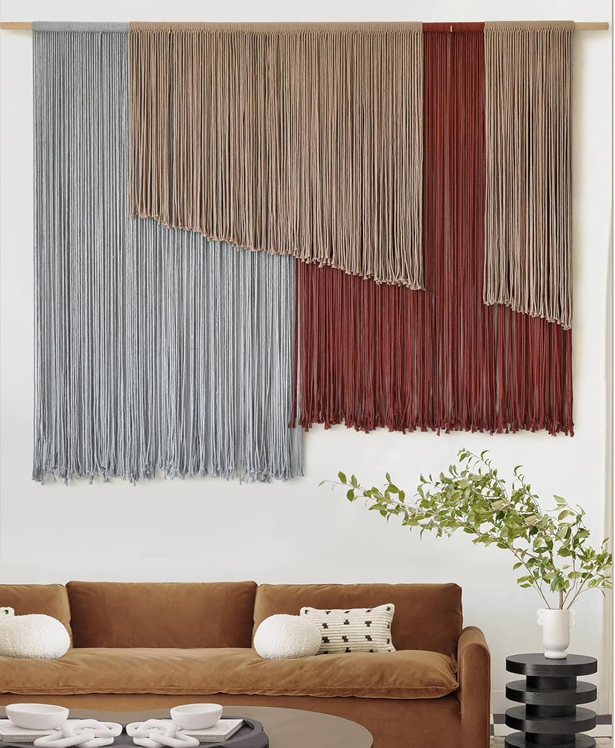 Jakalin Macrame Wall Hanging Large 57" Wx43 L Fiber Wall Art Modern Yarn Boho Wall Decor for Headboard Living Room Gallery Couch Bedroom Decor