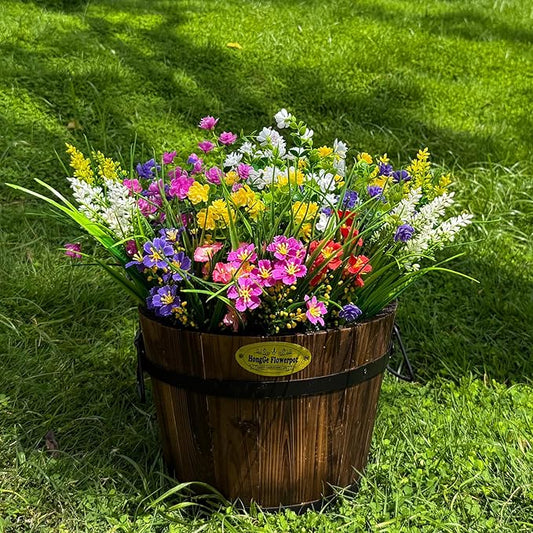 16 Bundles Artificial Flowers for Outdoor,No Fade UV Resistant Fake Flowers,Faux Plants for Outside Hanging Planters,Artificial Plants for Indoor Porch Garden Home Wedding Decor(Multi Color)