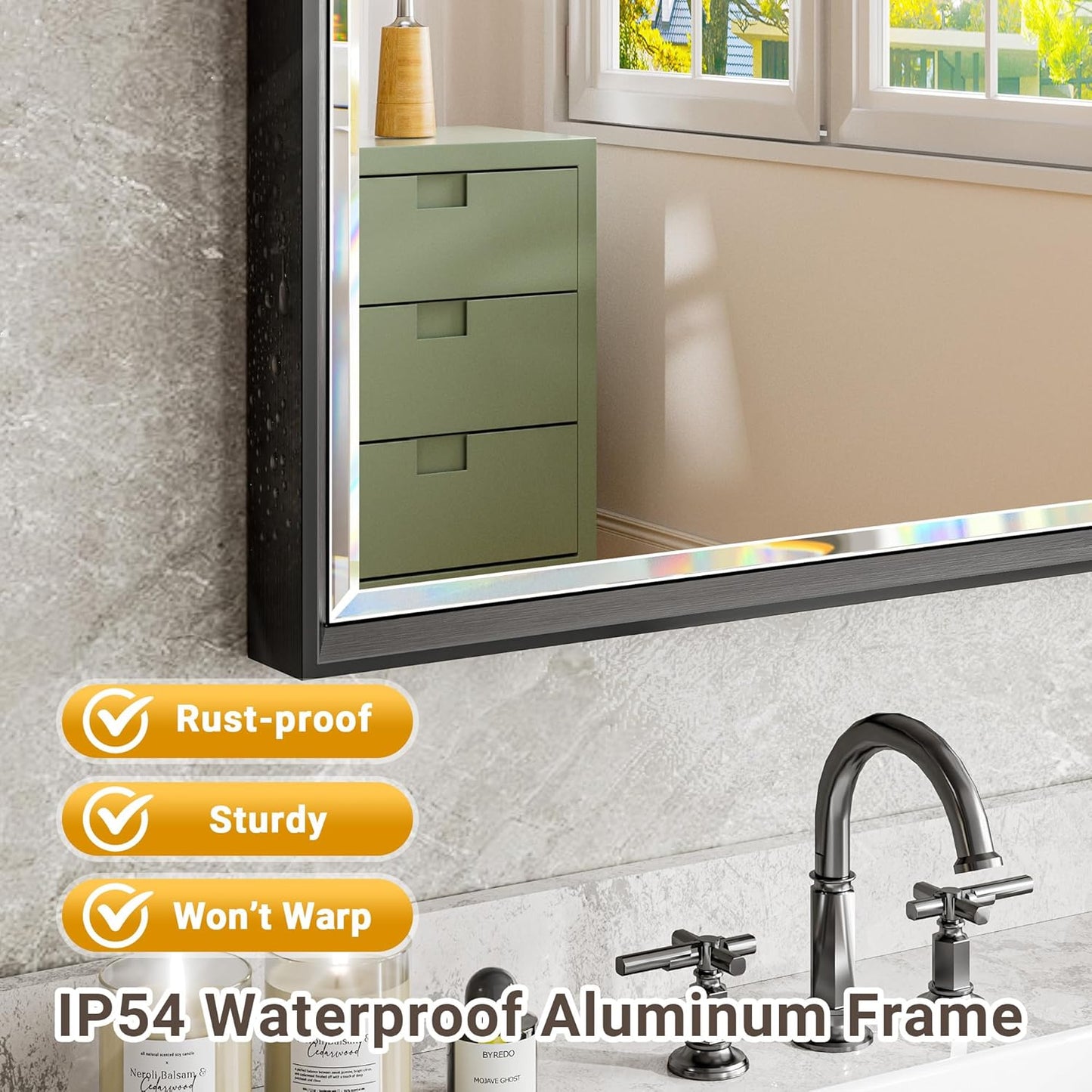 Black Framed Mirror for Bathroom, 22x30 Inch Black Rectangle Beveled Bathroom Vanity Mirror, Anti-Rust Matte Black Metal Frame Mirror for Wall, Vertical/Horizontal Wall-Mounted Mirrors