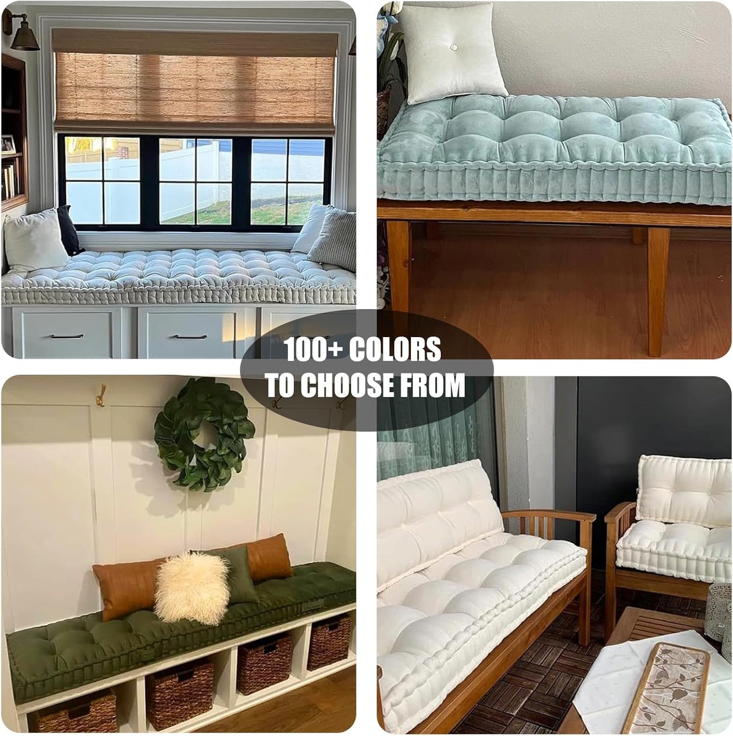 Custom Bench Cushion, Velvet Tufted Bench Cushions for Indoor, Tufted Button Design, 70D High Resilience Foam Soft and Comfortable, 90+ Colors