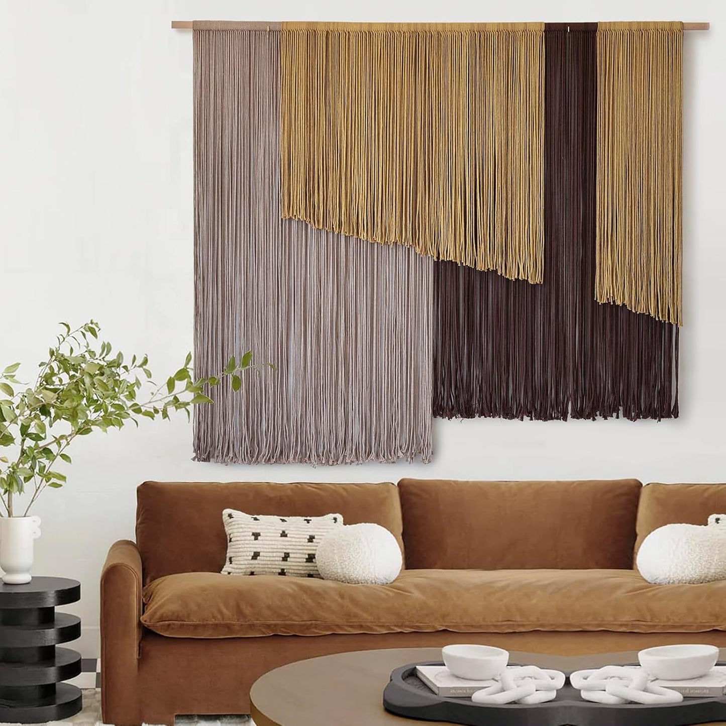 Jakalin Large Macrame Wall Hanging 57" Wx43 L Dip-Dyed Fiber Wall Decor Bohemian Handmade Apartment Dorm Gallery Art Living Room Wedding Wall Art