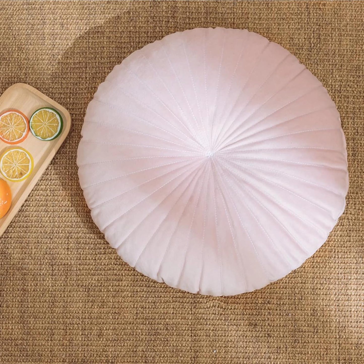 HLOVME Round Pillow Cushion for Couch Velvet Decorative Small Throw Pillow Solid Color for Living Room Bed Floor 15.7”, Light Pink