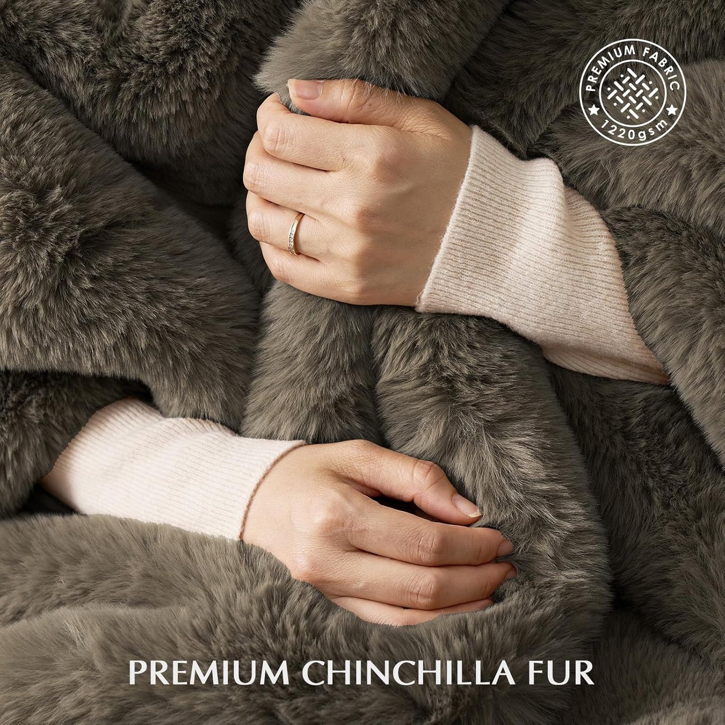 EVERGRACEHOME Luxury Soft Faux Chinchilla Fur Throw Blanket for Couch, Warm Thick Heavy Winter Throw Blanket 1220GSM for Bed, Fluffy Cozy Mink Blanket with Reversible Velvet, Smoky Sable, 60"x80"