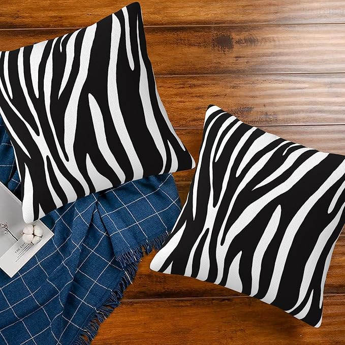 Throw Pillow Covers Animal Zebra Skin Pillow Covers 16x16 Inch Set of 2 Throw Pillows Decorative Pillow Cases Cushion Covers for Bedroom Livingroom Sofa Farm House