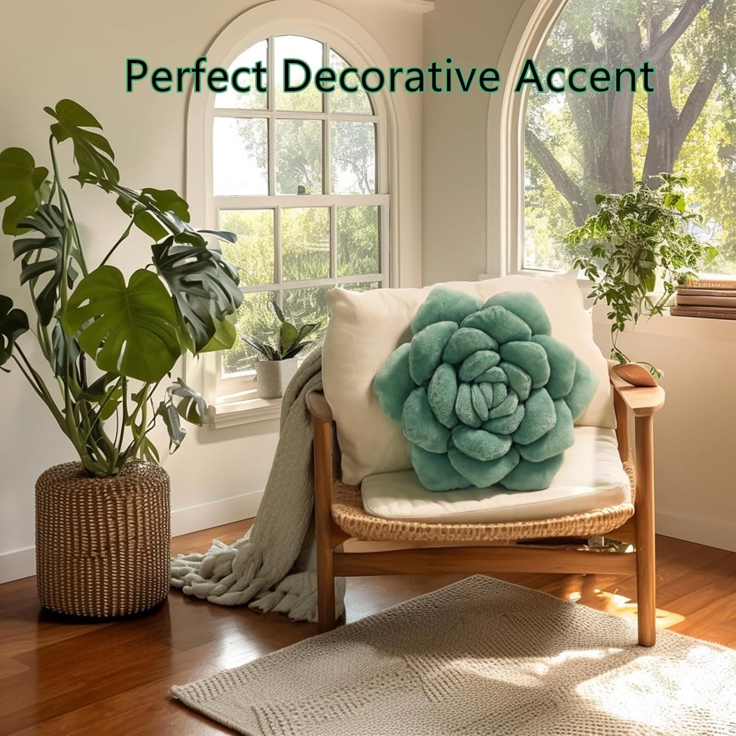 Fleshy Greenery Plush Cushion – Hand-Stitched 3D Flower Throw, Botanical-Shaped Accent for Bedroom, Living Room, and Home Décor, 19.68" (50CM)