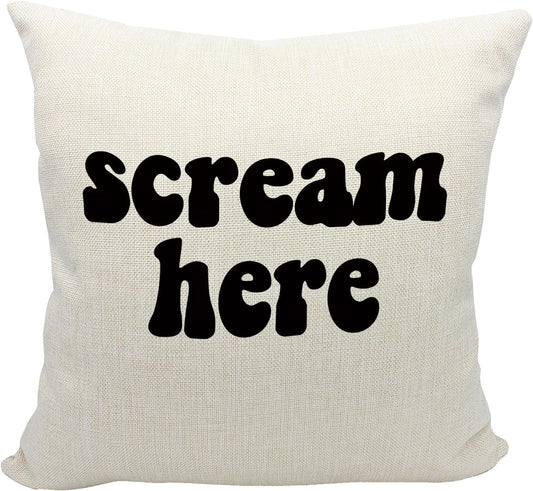 Mancheng-zi Funny Scream Decor, Scream Pillow Covers 18x18, Fun Throw Pillows, White