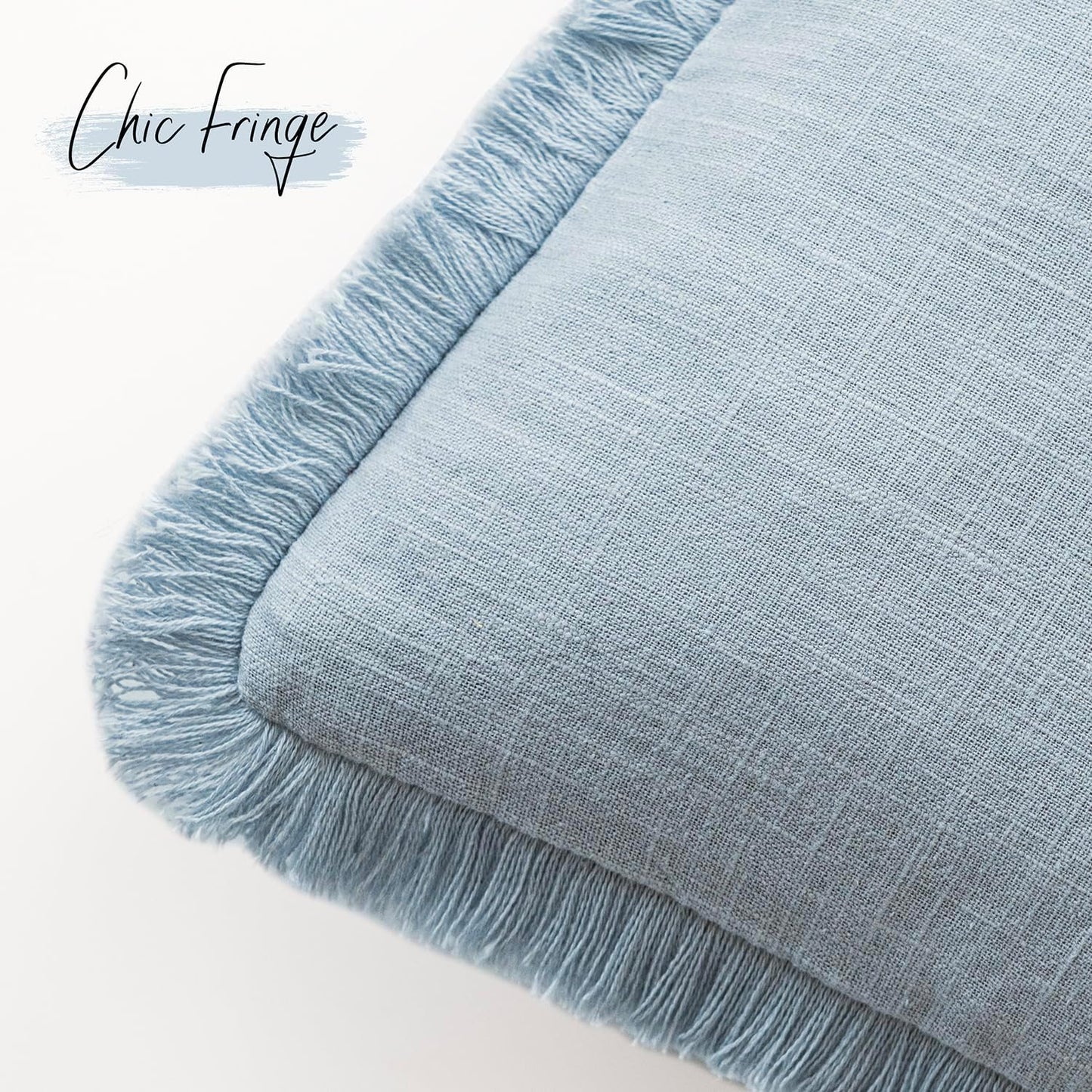 Foindtower Set of 2 Decorative Linen Fringe Lumbar Throw Pillow Covers Boho Farmhouse Cushion Cover with Tassels Soft Accent Pillowcase for Couch Sofa Bed Living Room Home Decor,12×20 Inch,Sky Blue