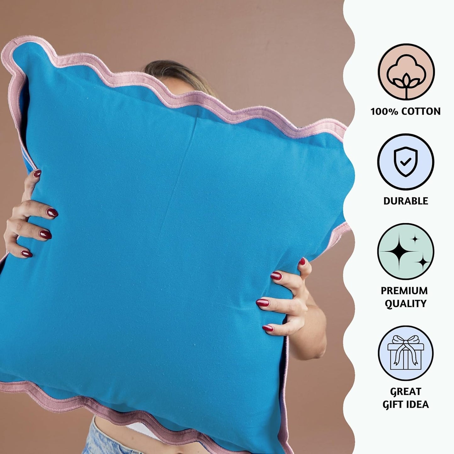 Folkulture Throw Pillow Covers | (18 x 18) Set of 2 Scallop Pillow Cover | Decorative Pillow Covers | Accent Throw Pillows or Outdoor Pillow | Cotton Pillow Covers Standard Size | Blue Throw Pillows