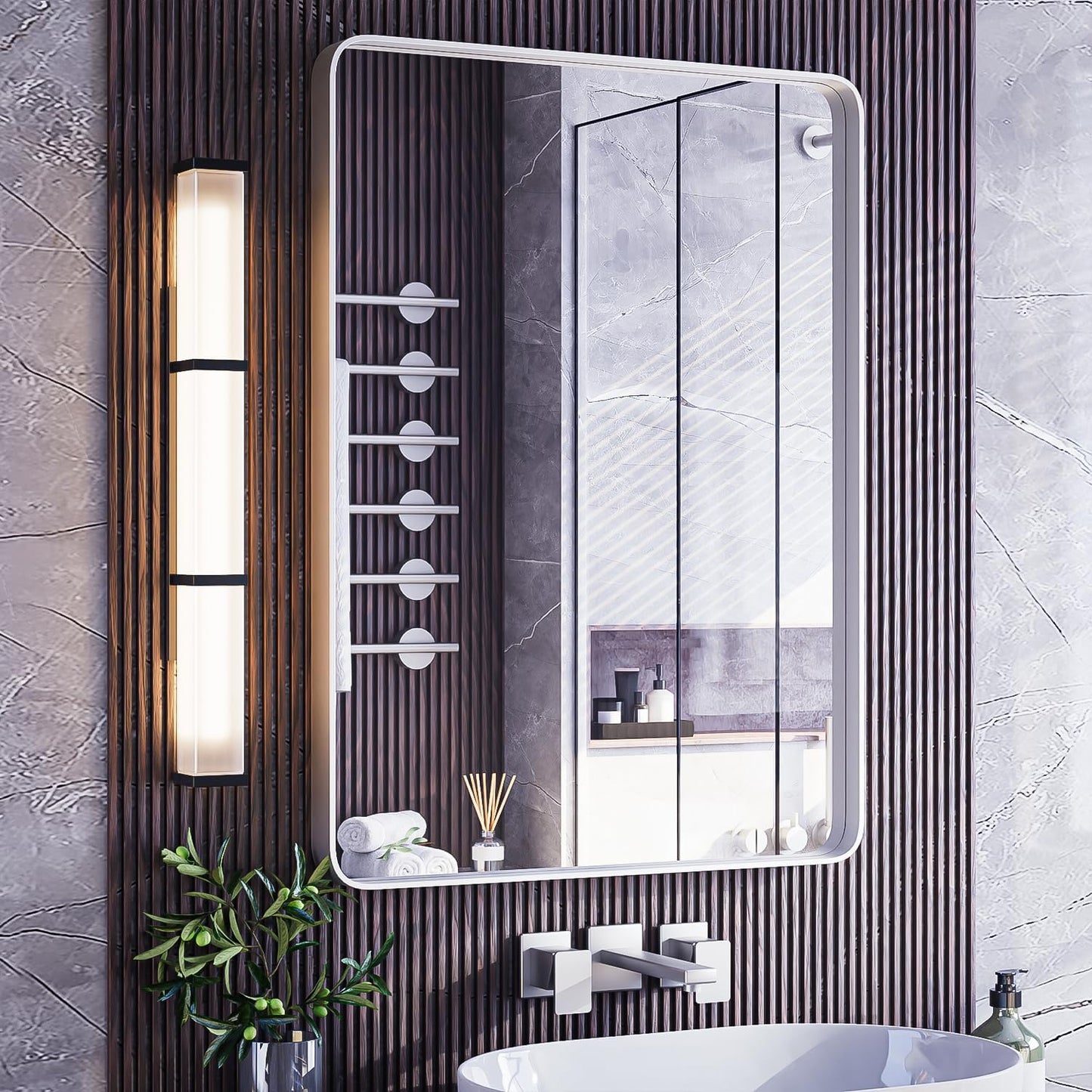 ISKM Brushed Silver Mirror for Bathroom, 24 x 36 Inch Wall Mounted Vanity Mirror, Non-Rusting Stainless Steel Metal Framed Mirror (Horizontal/Vertical)