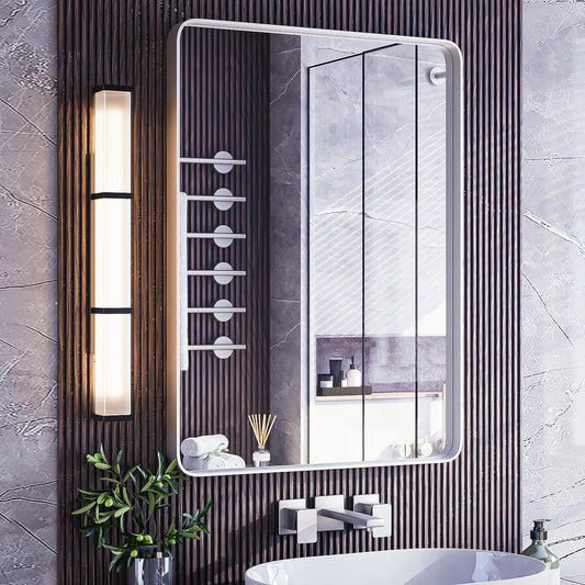 ISKM Brushed Silver Mirror for Bathroom, 24 x 36 Inch Wall Mounted Vanity Mirror, Non-Rusting Stainless Steel Metal Framed Mirror (Horizontal/Vertical)