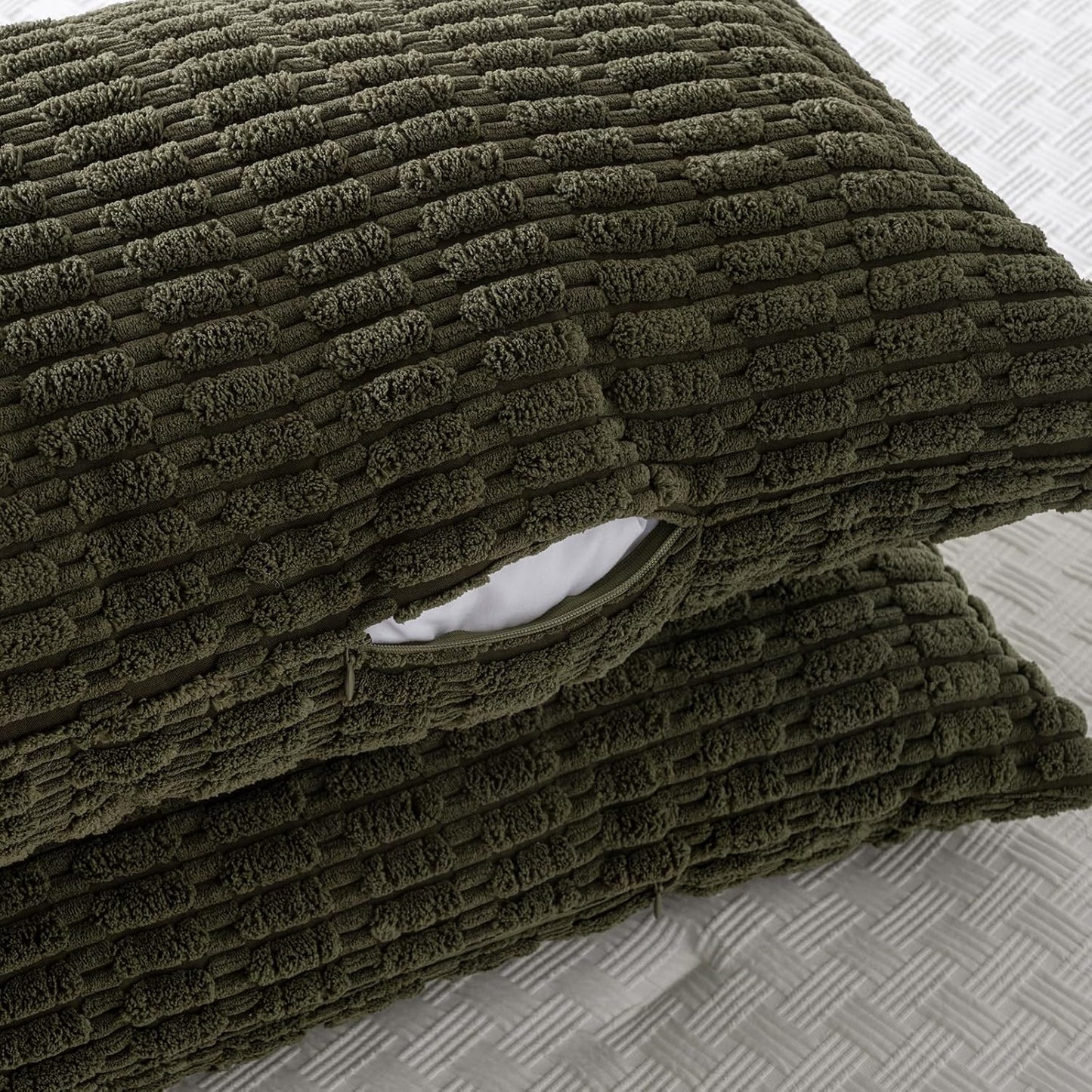 Fancy Homi Olive Green Long Body Lumbar Decorative Throw Pillow Covers 14x36 Inch for Bed Couch Bedroom, Soft Corduroy Rectangle Solid Pillow Case 35x91 cm, Rustic Farmhouse Boho Room Decor