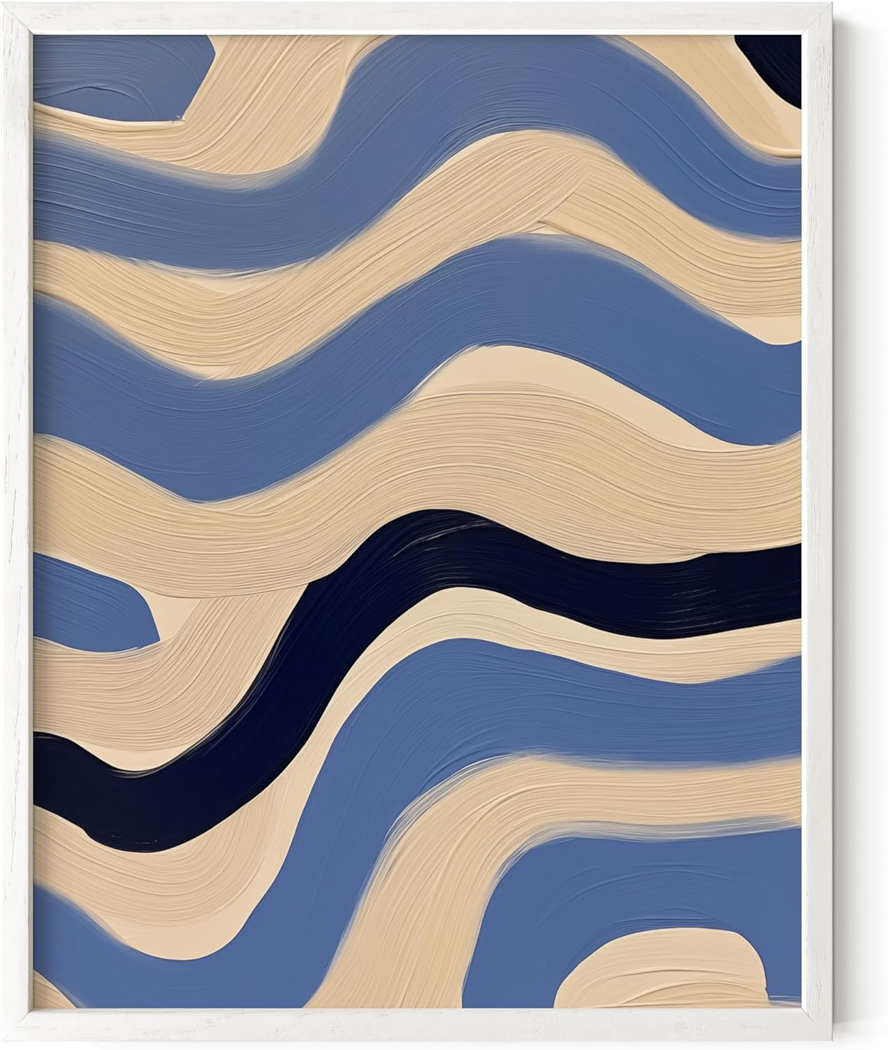 HAUS AND HUES Modern Abstract Wall Art - Blue and Green Living Room Art, Modern Artwork for Walls, Minimalist Picture for Living Room(Blue Abstract Pattern 4, White Frame, 11x14)