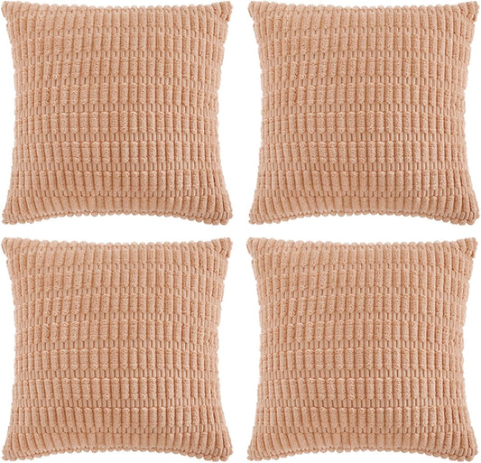 Fancy Homi 4 Packs Peach Decorative Throw Pillow Covers 26x26 Inch for Living Room Couch Bed, Rustic Modern Farmhouse Boho Home Decor, Soft Plush Corduroy Cute Square Accent Cushion Case 66x66 cm